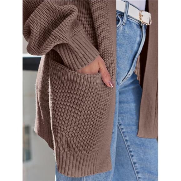 Womens Oversized Cardigans Soft Knit Cardigan Sweater with Pockets - Picture 4 of 7